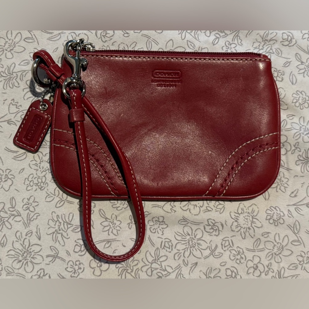 Coach Burgundy Leather Wristlet
